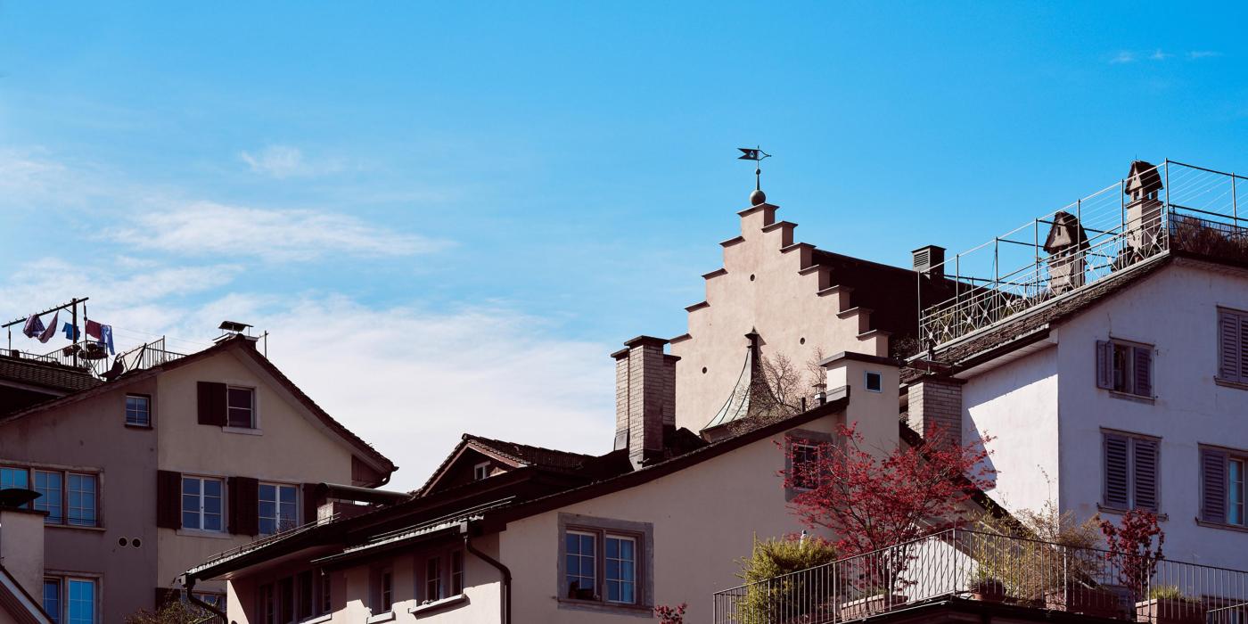 Blick über die Altstadt zum markanten Gibel der Loge